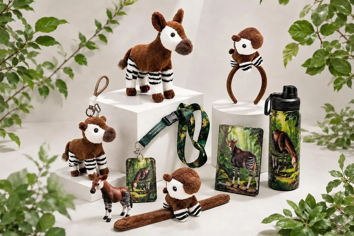 Guests can take an okapi souvenir home from the retail shop at Rainforest Wild Adventure East.
