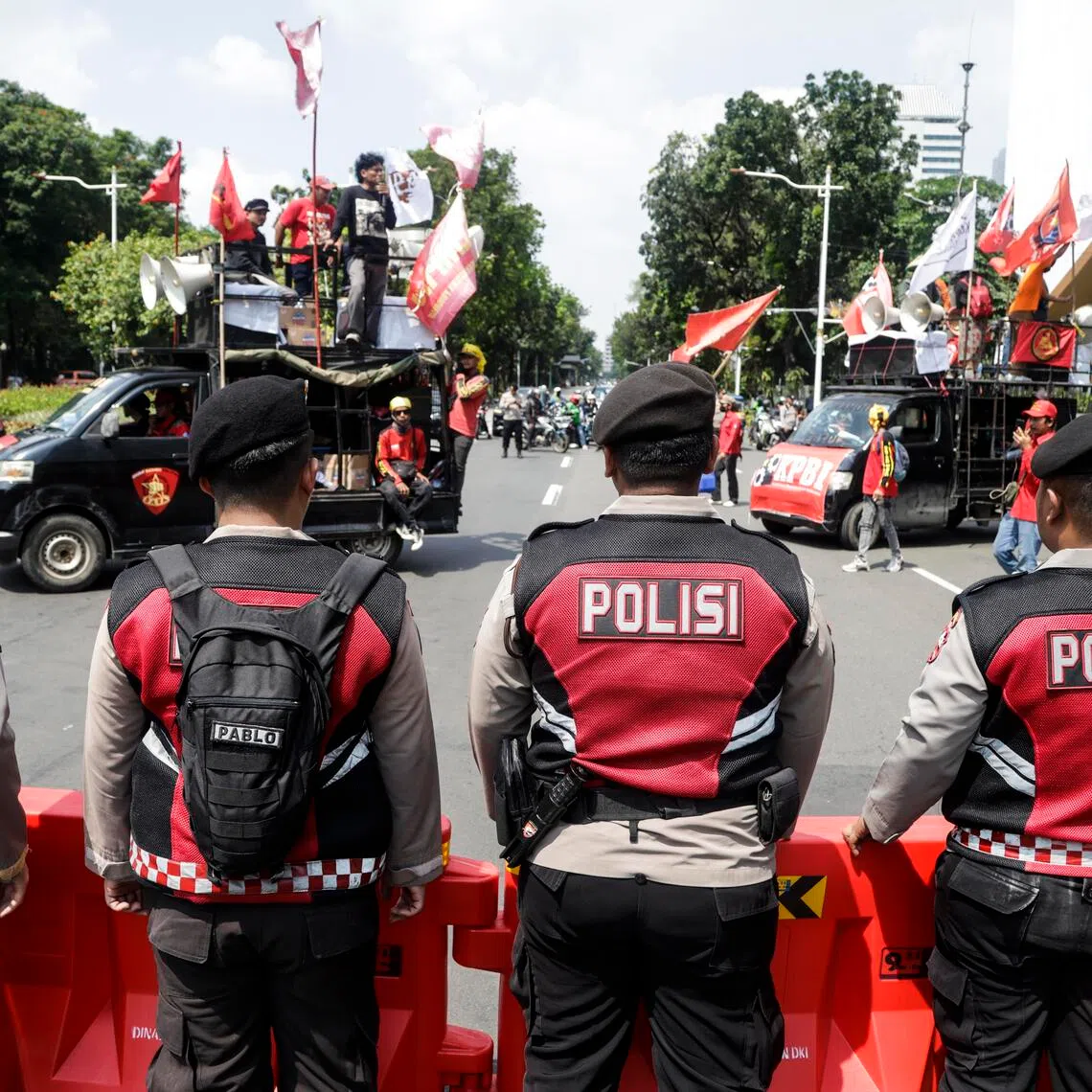 A police blockade during a demonstration against police violence in Jakarta, on Sept 4.