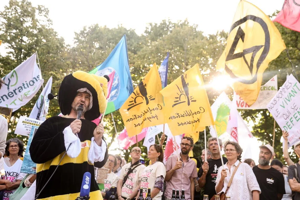 A demonstration near the French National Assembly in Paris on July 20, ahead of a vote on an emergency agriculture bill.