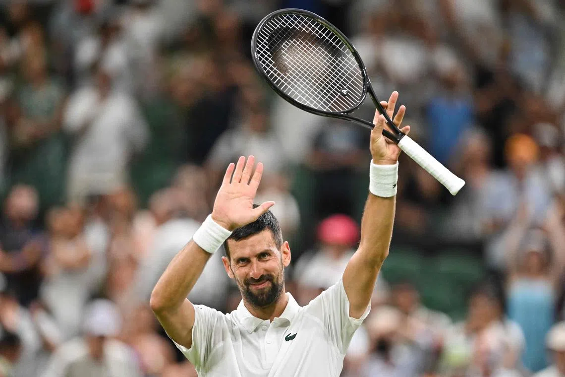Serbia's Novak Djokovic celebrates winning against France's Alexandre Muller on July 1.