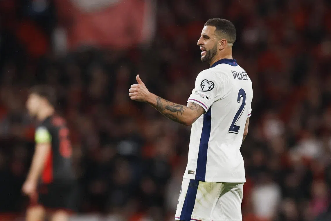 FILE PHOTO: Soccer Football - World Cup - European Qualifiers - Group K - England v Albania - Wembley Stadium, London, Britain - March 21, 2025 England's Kyle Walker reacts Action Images via Reuters/Andrew Couldridge/File Photo