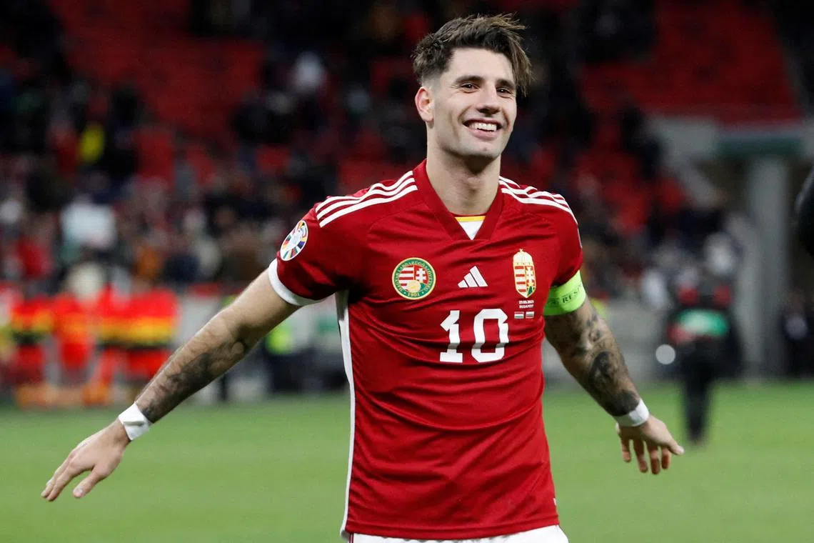 FILE PHOTO: Soccer Football - UEFA Euro 2024 Qualifier - Group G - Hungary v Bulgaria - Puskas Arena, Budapest, Hungary - March 27, 2023 Hungary's Dominik Szoboszlai celebrates after the match REUTERS/Bernadett Szabo/File Photo