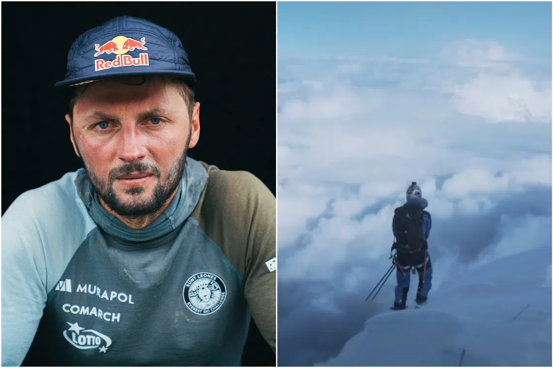 A video posted on Mr Andrzej Bargiel's Facebook account showed him sliding down a thick layer of snow.