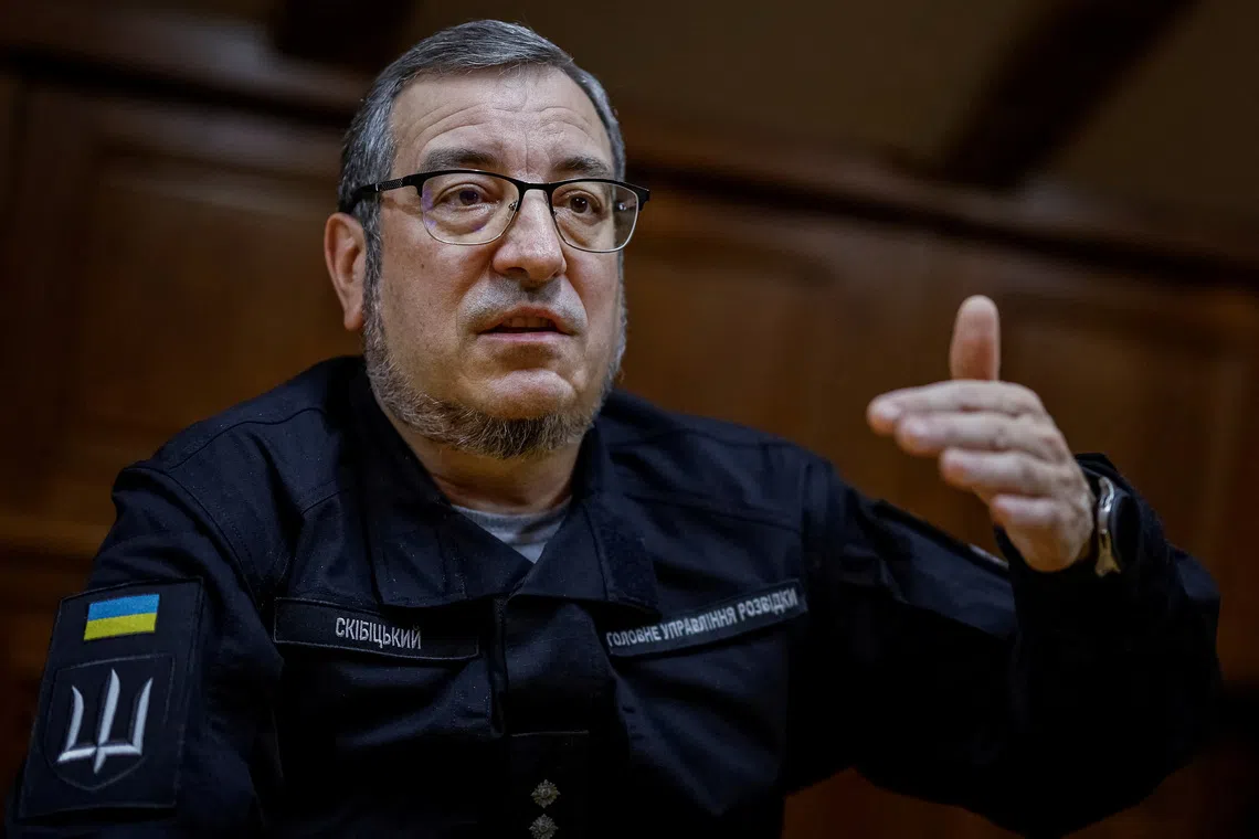 FILE PHOTO: Deputy Chief of the Defence Intelligence of Ukraine Vadym Skibitskyi speaks during an interview with Reuters, amid Russia's attack on Ukraine, in Kyiv, Ukraine, November 12, 2025. REUTERS/Alina Smutko/File Photo