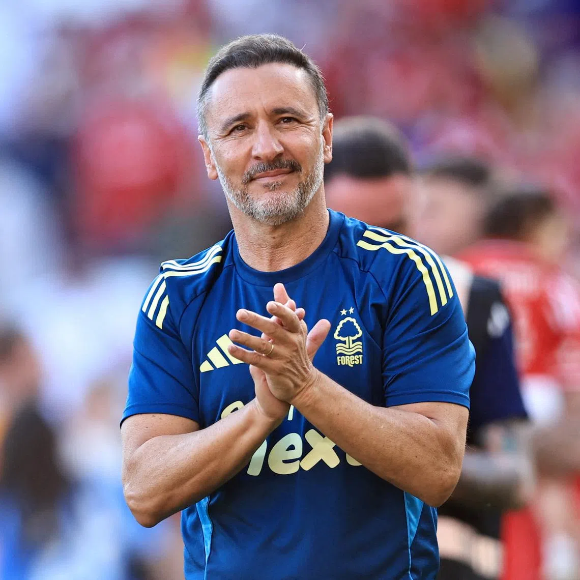 Nottingham Forest manager Vitor Pereira applauds their fans after the match, Soccer Football, Premier League, Nottingham Forest v AFC Bournemouth, The City Ground, Nottingham, Britain, May 24, 2026.