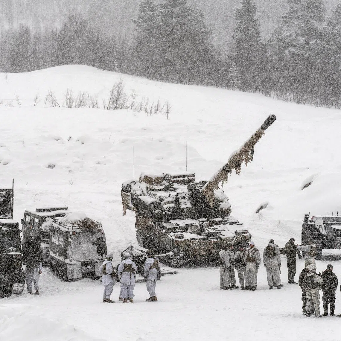 Troops from Canada, the US and seven other allied nations participating in NATO exercises in northern Norway, in March 2025.