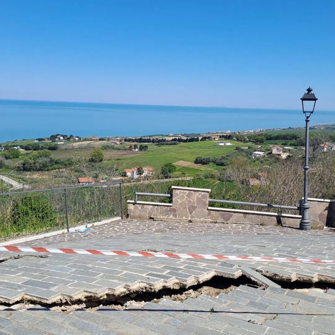 Damage caused by a landslide in a residential area in Petacciato, in the province of Campobasso, Italy, April 7, 2026. Vigili del Fuoco/Handout via REUTERS