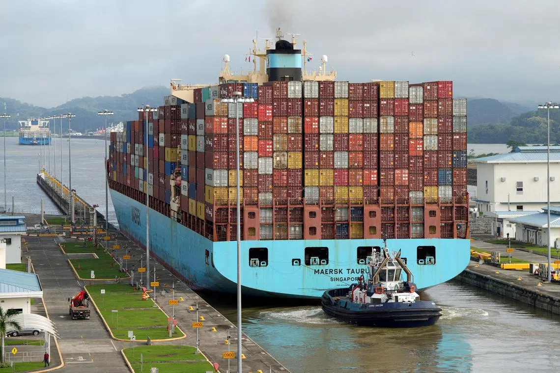 A container ship transiting through the Panama Canal, in August 2024.