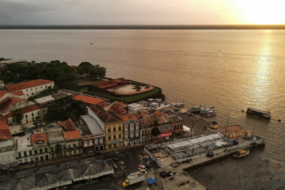 A drone image shows the city and the river ahead of COP 30 in Belem, Para state, Brazil August 9, 2025. REUTERS/Anderson Coelho