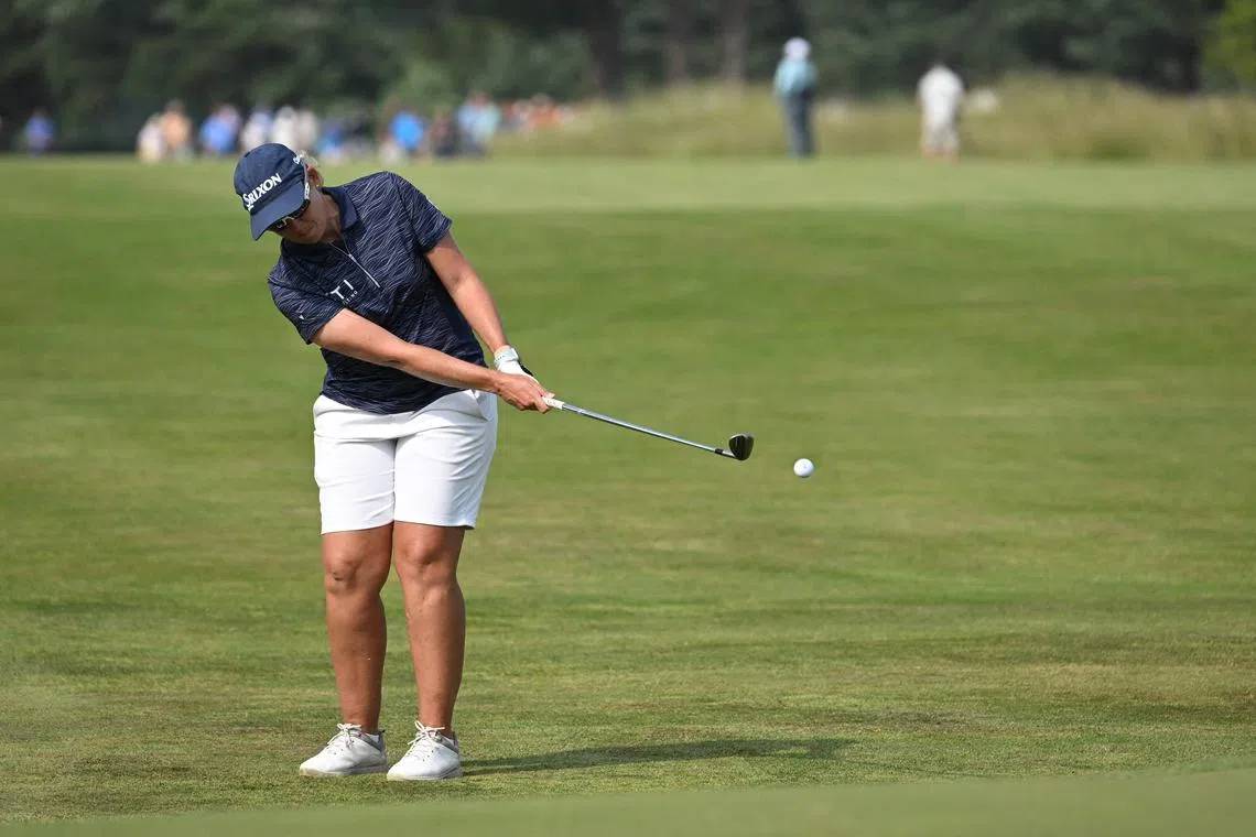 Ashleigh Buhai of South Africa chips onto the 18th green during the final round of the ShopRite LPGA Classic.