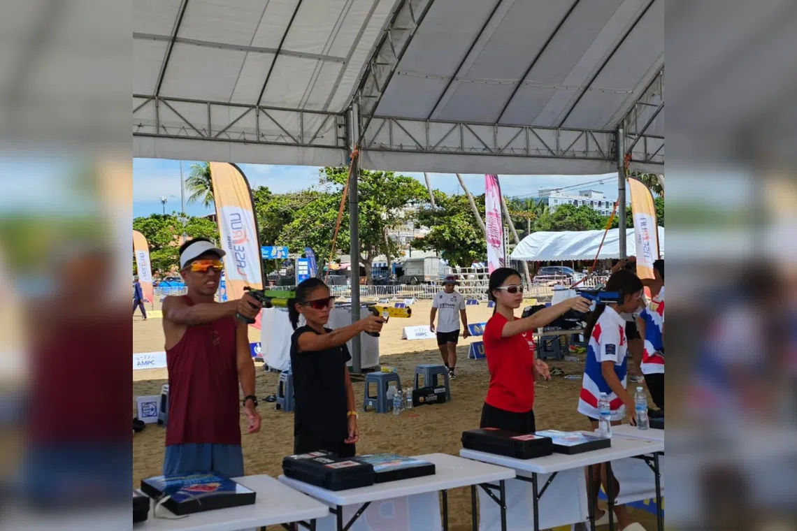 Singapore pentathletes Marcus Ong (far left) and Nicole Low (second from left) will be representing the Republic at the Thailand SEA Games in December.