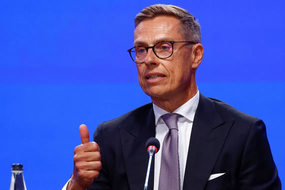 Finland's President Alexander Stubb speaks during a press conference following a meeting of the so-called Coalition of the Willing group, amid Russia's attack on Ukraine, in Kyiv, Ukraine August 24, 2026. REUTERS/Valentyn Ogirenko