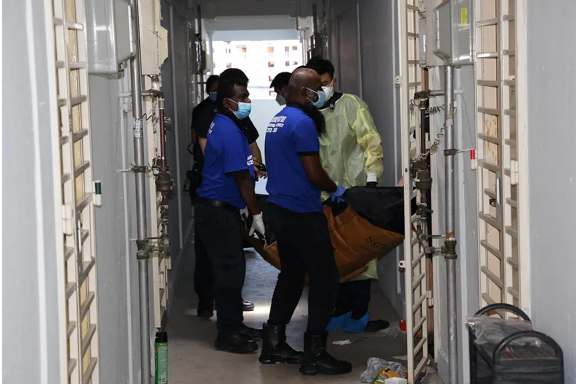 A 69-year-old woman was found lying motionless in a unit at Block 100 Aljunied Crescent on Jan 8, 2023.