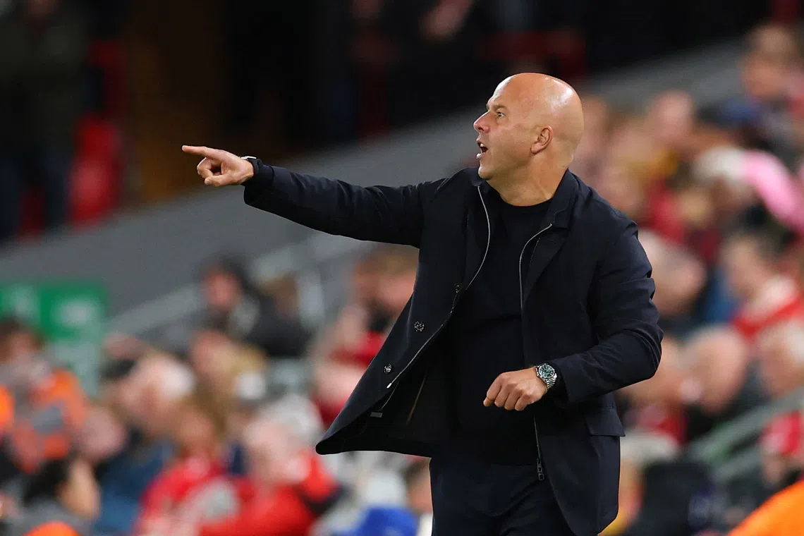 FILE PHOTO: Soccer Football - UEFA Champions League - Liverpool v Atletico Madrid - Anfield, Liverpool, Britain - September 17, 2025 Liverpool manager Arne Slot reacts Action Images via Reuters/Andrew Boyers/ File Photo