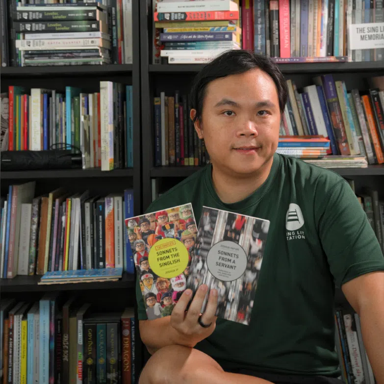 Sing Lit Station director Joshua Yap with his new poetry collections published by Landmark Books.