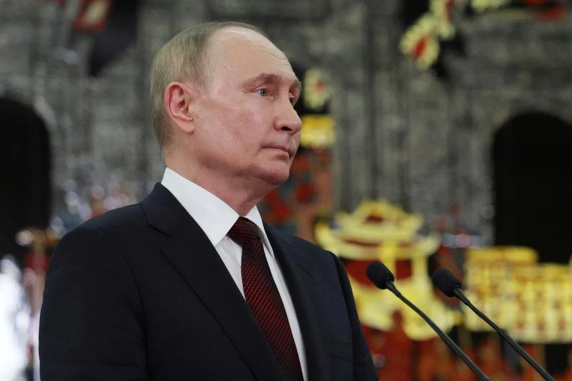 Russian President Vladimir Putin speaks to Russian journalists before his departure at Noi Bai International Airport in Hanoi, Vietnam June 20, 2024. Sputnik/Gavriil Grigorov/Pool via REUTERS