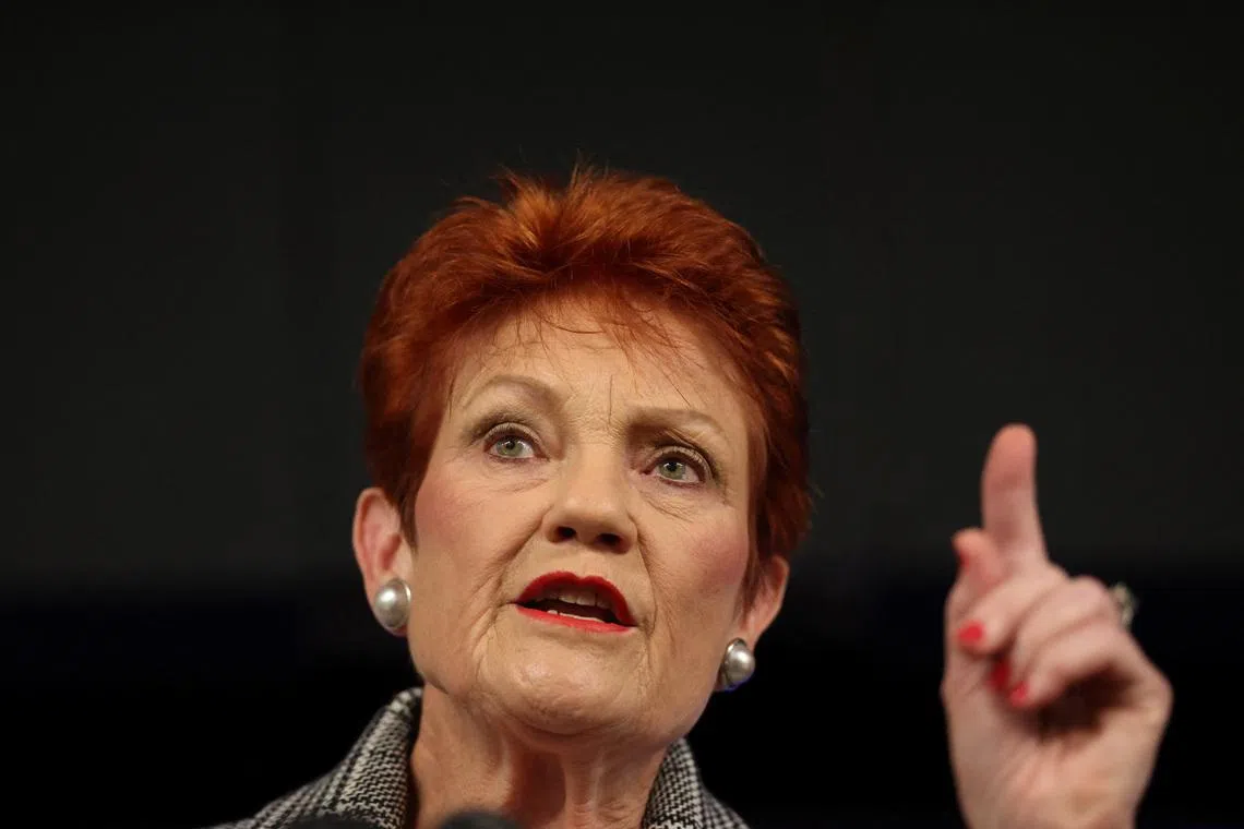 Australian Senator and One Nation leader Pauline Hanson answers a question following her address to the National Press Club in Canberra, Australia, June 17, 2026. REUTERS/Hollie Adams