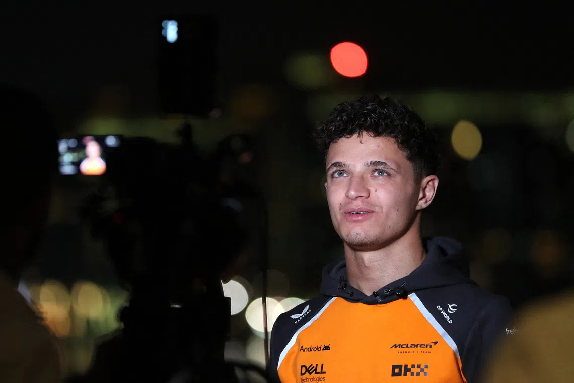 McLaren's Lando Norris is interviewed the day after becoming the 2025 Formula One World Champion in Abu Dhabi, United Arab Emirates, December 8, 2025. REUTERS/Satish Kumar