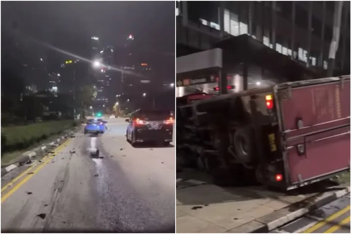 The accident happened at the junction of Nicoll Highway and Raffles Boulevard at about 1am.
