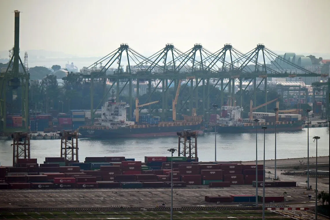 ST20260422_202639400827 Kua Chee Siong/ pixgeneric/
Generic pix of shipping activities at the PSA Brani Terminal, on April 22, 2026.
Can also be used for stories on economy, shipping, ports, containers terminal, port hub, vessels, harbour, cargo.