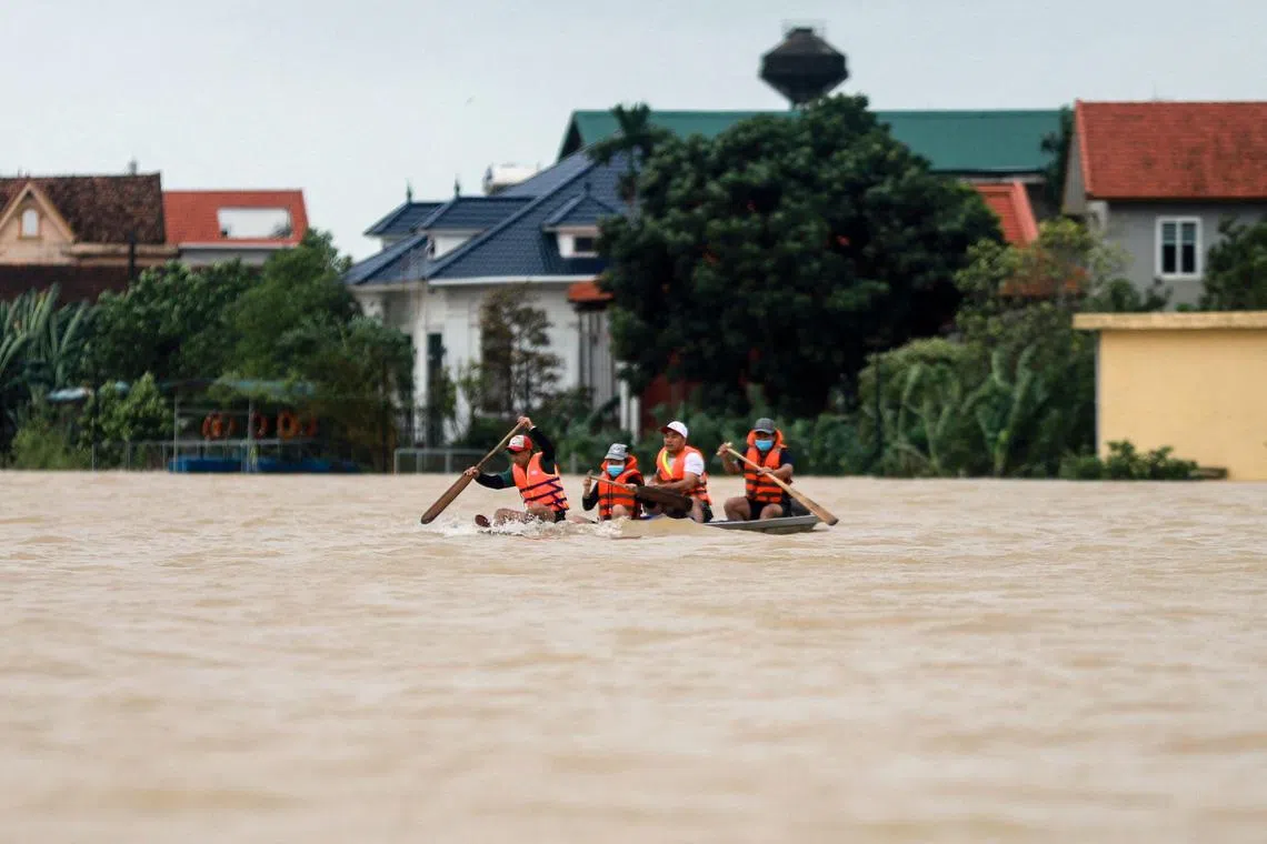 Five people died in Quang Binh province and five others were injured, as muddy floodwaters flowed through several remote communities. 