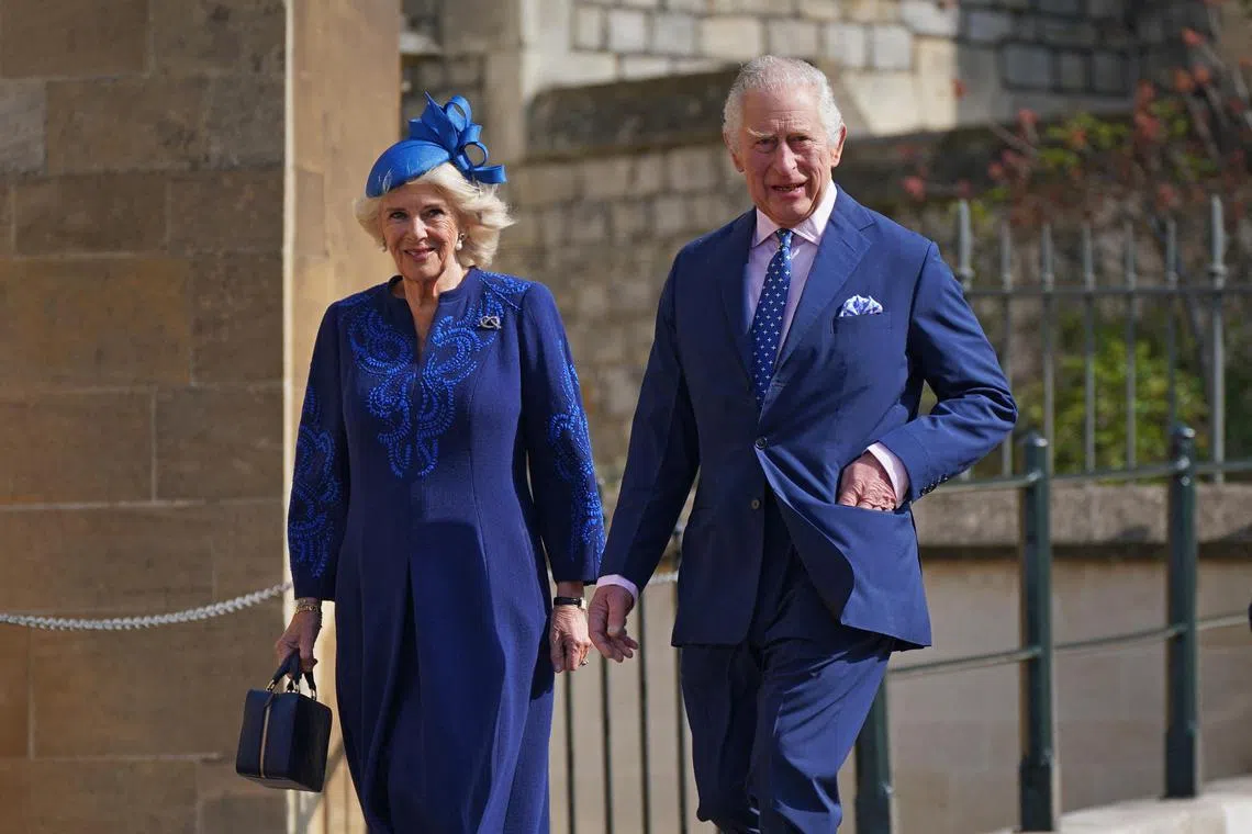 Britain's King Charles III (R) and Queen Consort Camilla, will make the 1.3-mile (2.1-kilometre) outward journey – known as the King’s Procession – from the palace in the more modern, comfortable Diamond Jubilee State Coach.