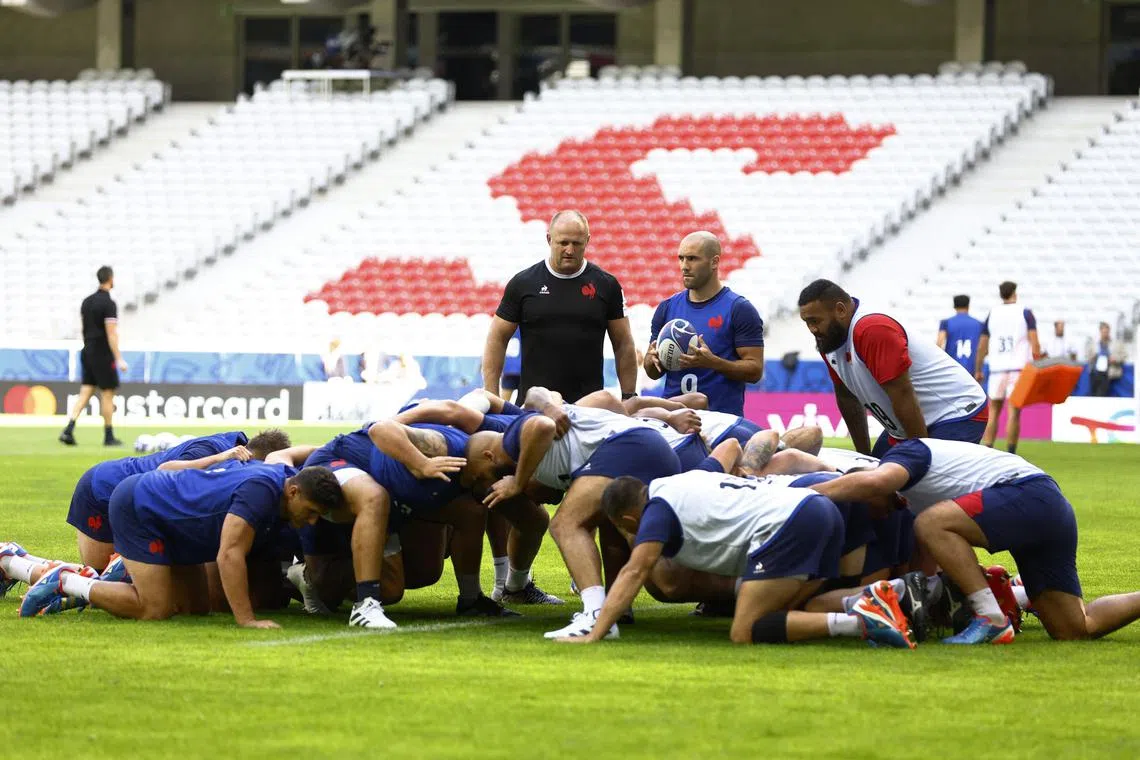 France's rugby team training in the Stade Pierre Mauroy ahead of their clash against Uruguay. 