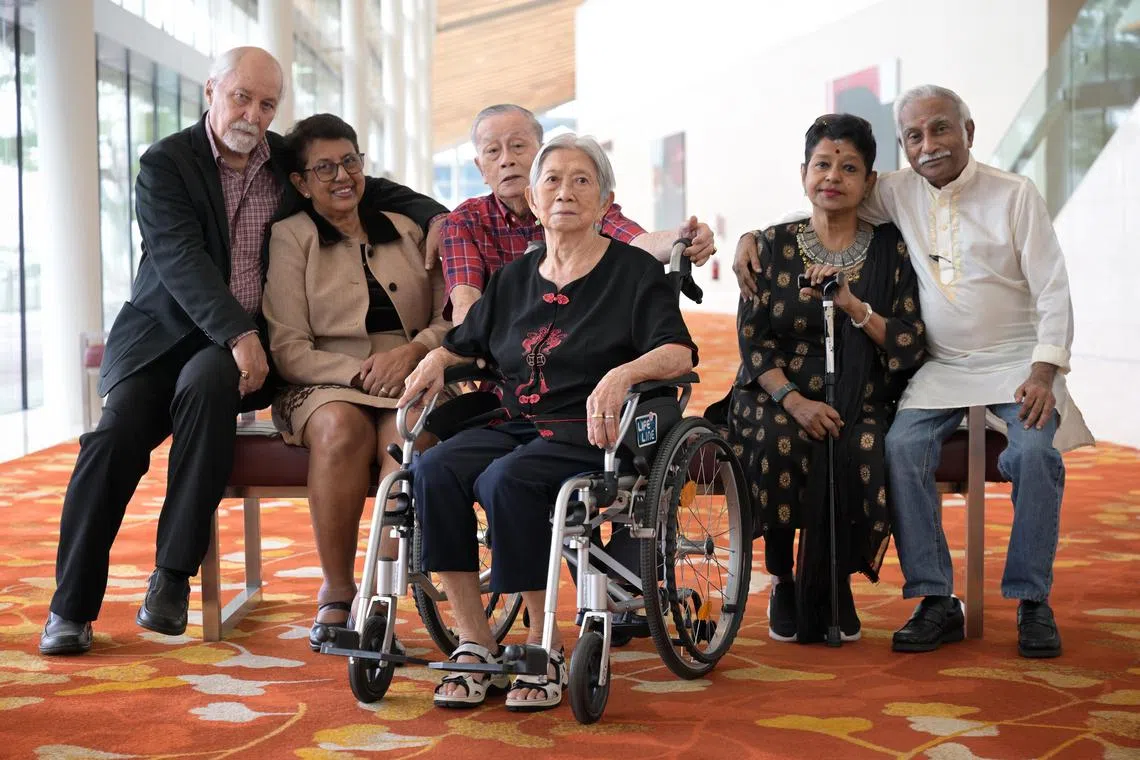 The three couples with 174 years of wedded bliss among them. From left: Mr William Vanderstraaten and Ms Maria Anthony; Mr Tan Yan Yong and Madam Soh Gek Lan; and Mr Nadarajoo Sivanandan and Madam Theresa Lauzar. 