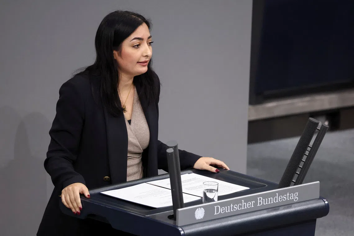 German Minister for Economic Cooperation and Development Reem Alabali Radovan speaks at the lower house of parliament, the Bundestag, in Berlin, Germany, October 8, 2025. REUTERS/Nadja Wohlleben
