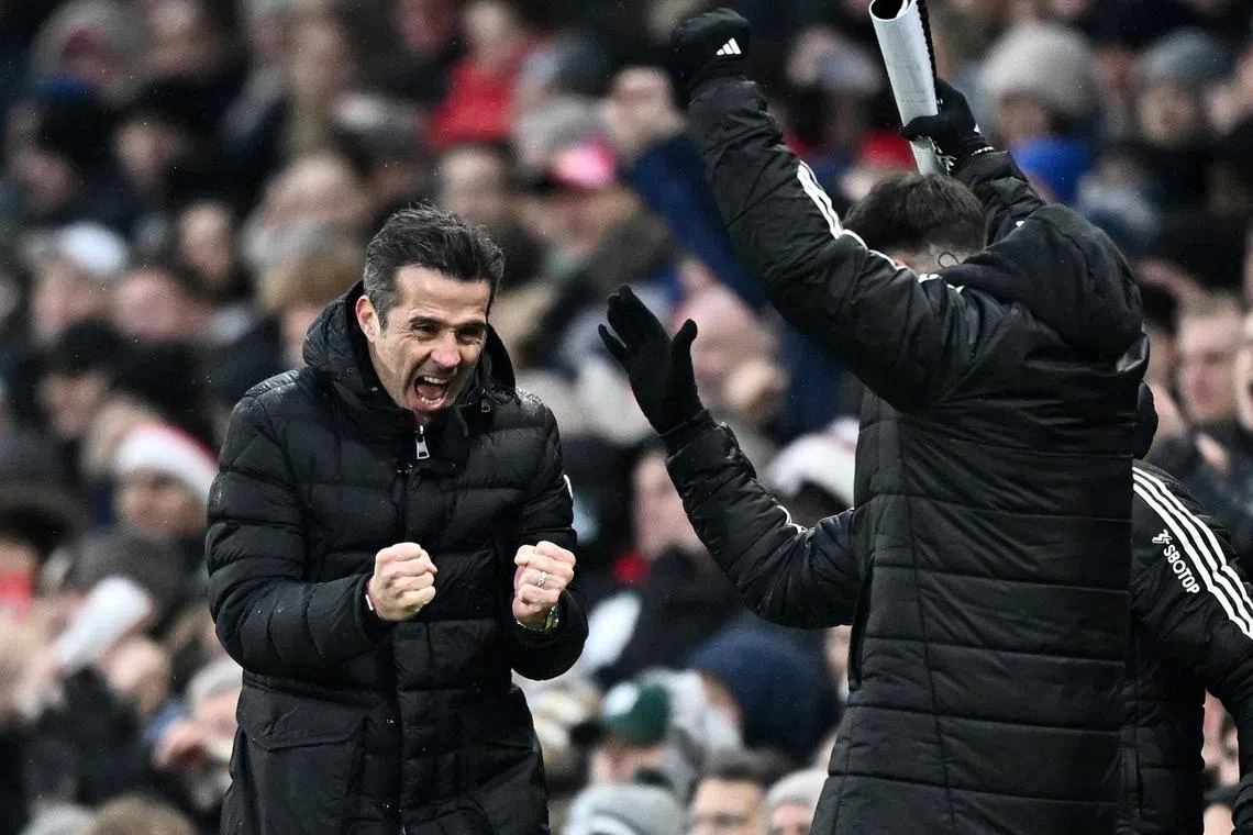 Fulham manager Marco Silva celebrates after beating Nottingham Forest 2-1 in the Premier League.