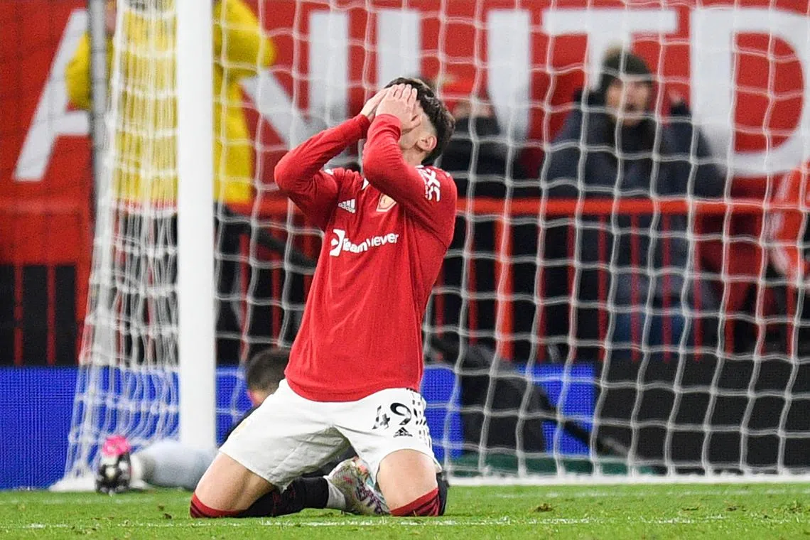 Manchester United's Alejandro Garnacho reacts after missing to score during the match against Leeds United on Feb 8, 2023.
