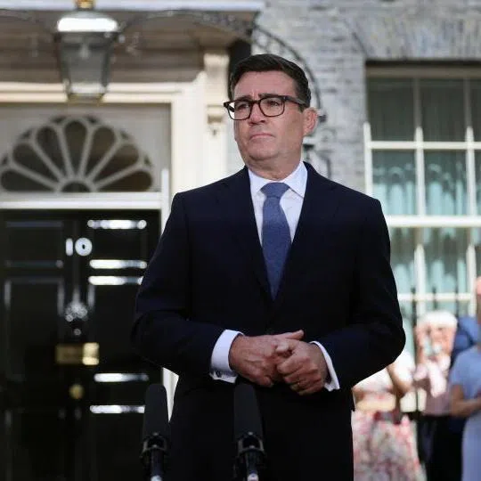 New British Prime Minister Andy Burnham delivers a speech outside 10 Downing Street in London, Britain, on July 20.