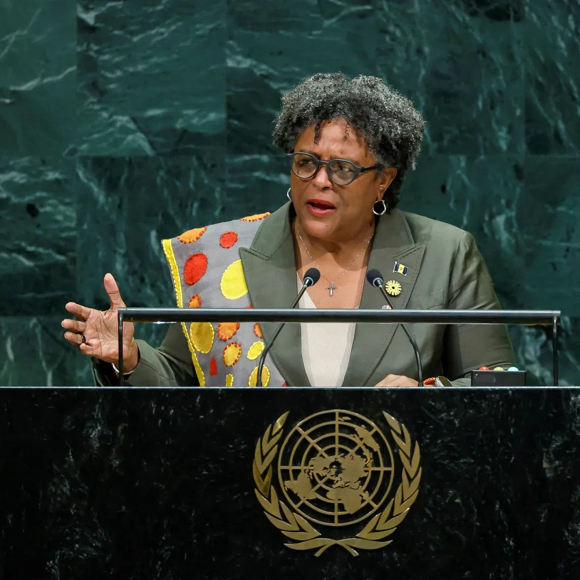 Barbados' Prime Minister Mia Amor Mottley addresses the 81st United Nations General Assembly at UN headquarters in New York City, US, September 24, 2026. REUTERS/Eduardo Munoz
