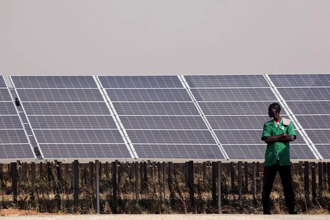 Solar panels are seen during the inauguration ceremony of the solar energy power plant in Zaktubi, near Ouagadougou, Burkina Faso, November 29, 2017.  REUTERS/Ludovic Marin/Pool/File Photo