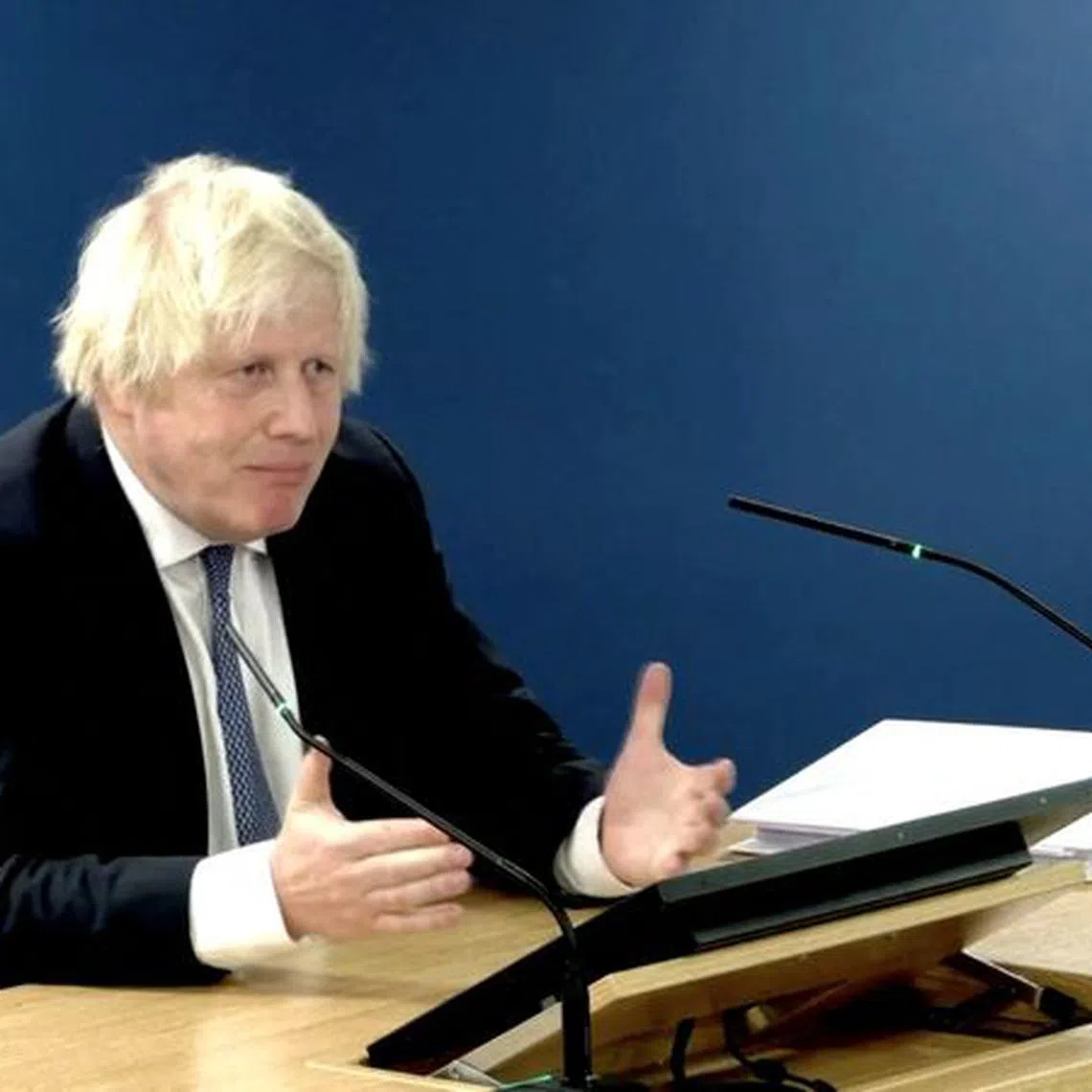 Former British Prime Minister Boris Johnson gives evidence at the COVID-19 Inquiry, in London, Britain, December 7, 2023 in this screen grab obtained from a handout video. UK Covid-19 Inquiry/Handout via REUTERS