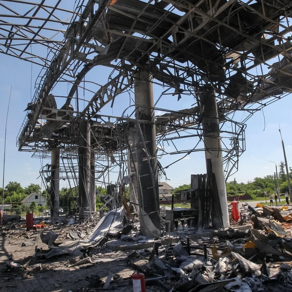 A gas station hit by a Russian drone strike, amid Russia's attack on Ukraine, in Dnipropetrovsk region, Ukraine July 1, 2026. REUTERS/Stringer