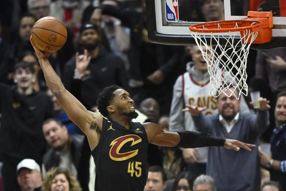 Cleveland Cavaliers guard Donovan Mitchell driving to the basket in the third quarter against the Los Angeles Lakers on Tuesday. He scored 43 points.