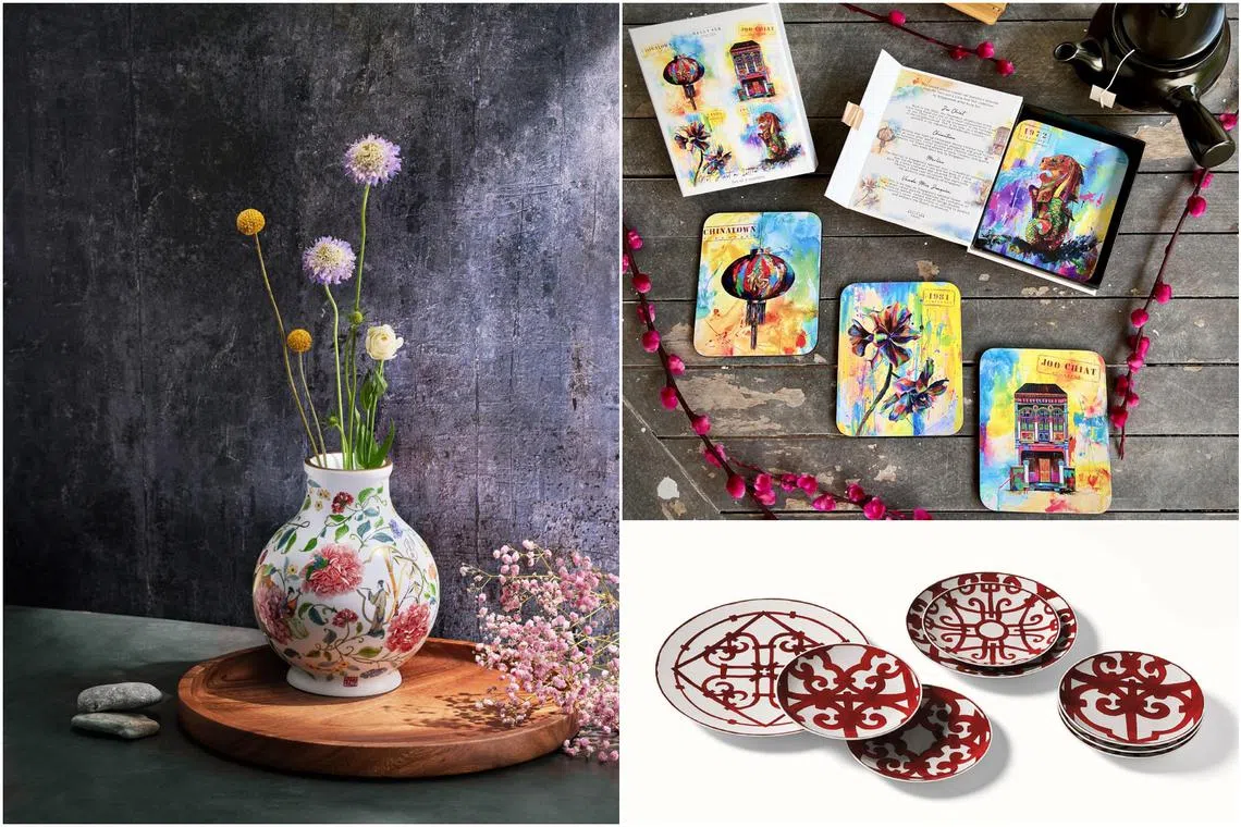 Shanghai Tang's E. P. Vase, art by Kelly Ser Atelier, and The Balcon du Guadalquivir tableware range from Hermes.