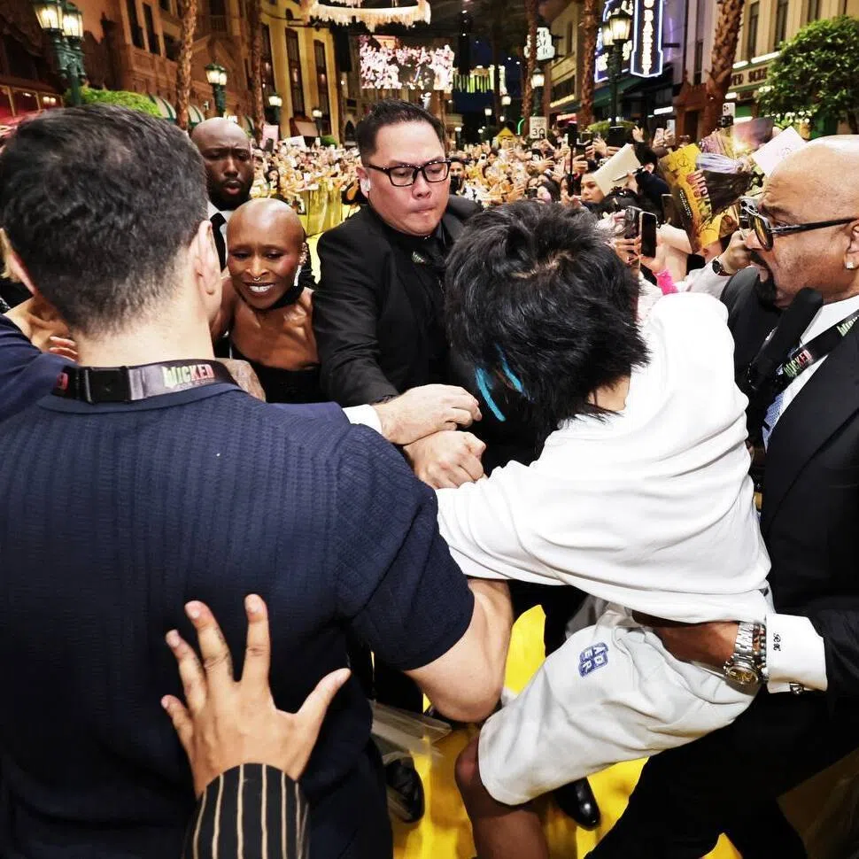 Australian national Johnson Wen jumped the barricade at a fanmeet with the cast of Wicked: For Good on Nov 13, and was promptly caught by security.