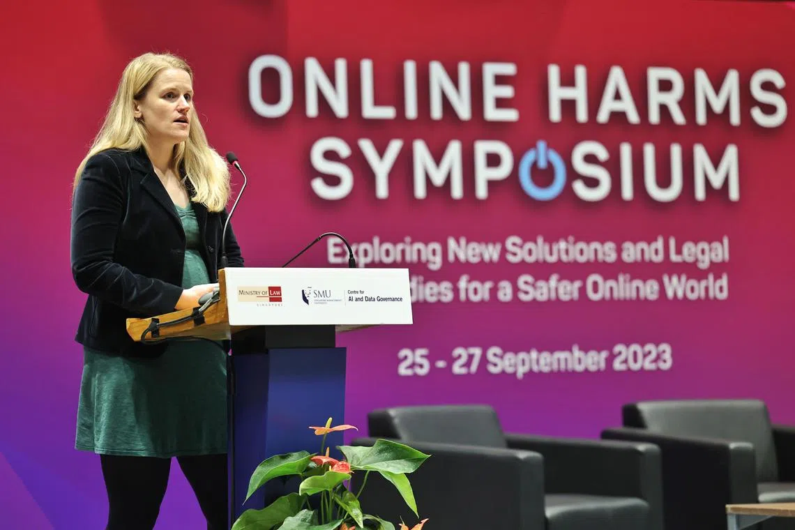 ocharm25 -  ST20230925_202343129554. Hester Tan. Frances Haugen, Advocate for Accountability and Transparency in Social Media The Online Harms Symposium, organised by the Ministry of Law and SMU's Yong Pung How School of Law at 55 Armenian Street on 25 September 2023.