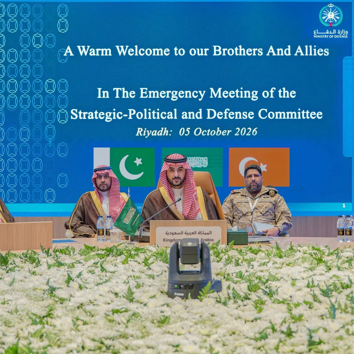 Saudi Arabia’s Defence Minister Prince Khalid bin Salman, seen during the Mecca defence pact meeting between Turkey, Saudi Arabia ​and Pakistan in Riyadh, on Oct 5, 2026.