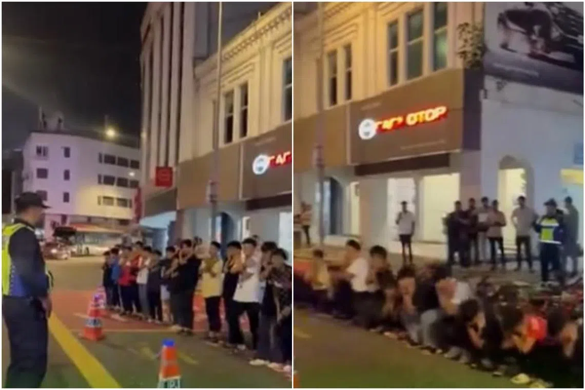 A viral video shows a group of teenagers being punished by traffic policemen during an operation in Kuala Lumpur.