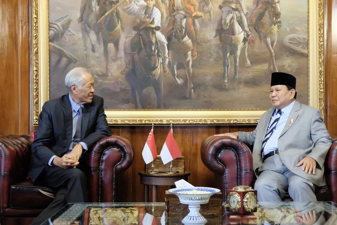 Singapore Minister for Defence Dr Ng Eng Hen (left) met with Indonesian Defence Minister Prabowo Subianto on the sidelines of the 9th Indo Defence 2022 Forum and Expo.