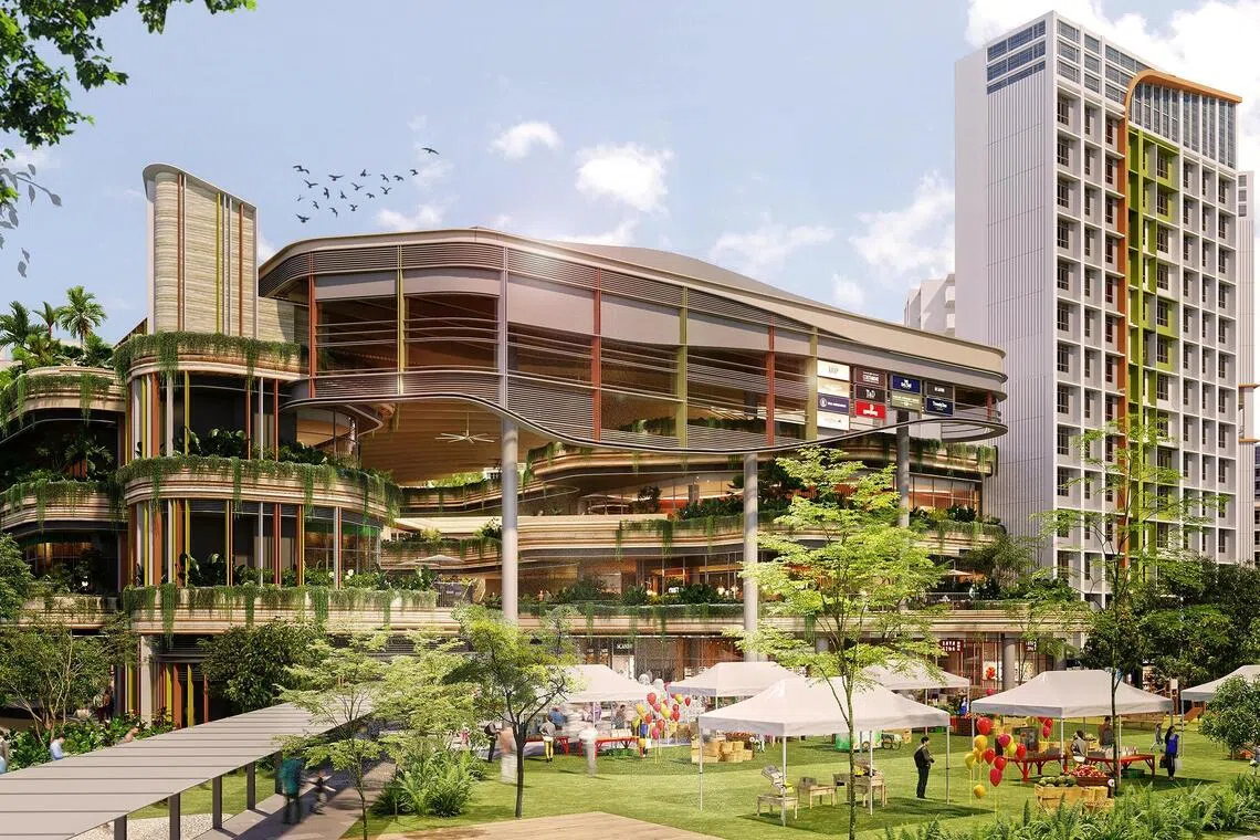 aztengah06 - (#1): Artist's impression of the Parc Point neighbourhood centre in Tengah, which will open in the first quarter of 2026. 

Credit: HDB