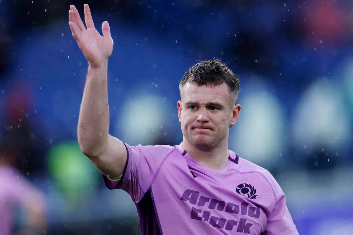 Rugby Union - Six Nations Championship - Italy vs Scotland - Stadio Olimpico, Rome, Italy - February 7, 2026 Scotland's Darcy Graham applauds fans after the match REUTERS/Remo Casilli