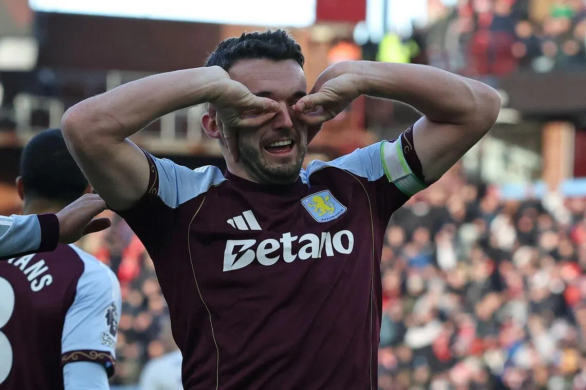 Aston Villa captain John McGinn celebrates after scoring the second goal in the 3-1 Premier League win over Nottingham Forest.