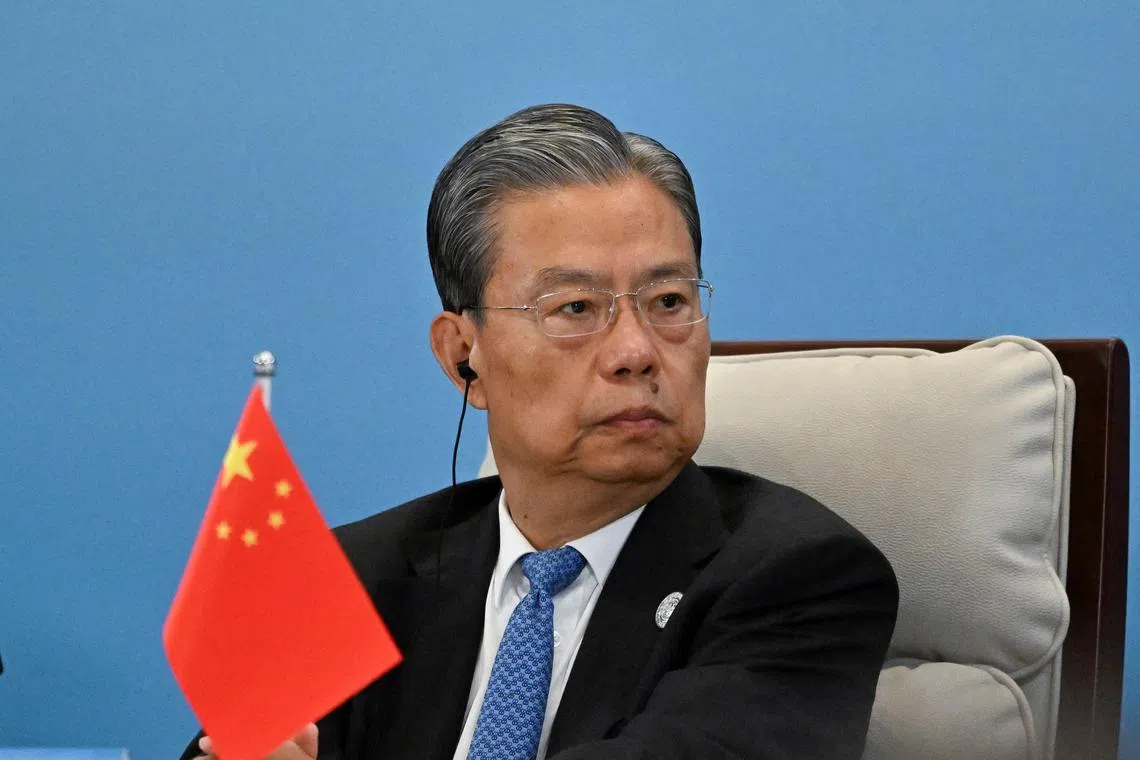 FILE PHOTO: Chinese co-chair Zhao Leji, Member of the Standing Committee of the Political Bureau of the CPC Central Committee attends the High-Level Meeting on State Governance during the Forum on China-Africa Cooperation (FOCAC) summit at the national convention center in Beijing, China September 5, 2024.    ADEK BERRY/Pool via REUTERS/File Photo