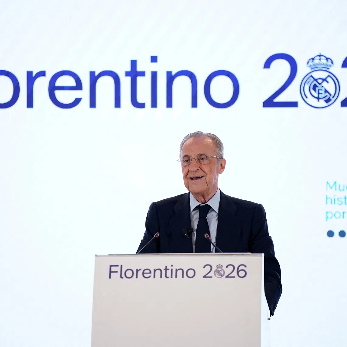 Soccer Football - Real Madrid Presidential Election - Eurobuilding Hotel, Madrid, Spain - June 8, 2026 Florentino Perez gives a speech after he is re-elected as Real Madrid president.  REUTERS/Ana Beltran