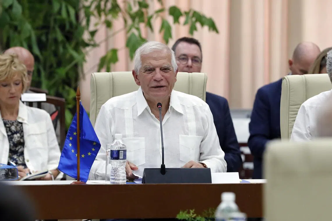 epa10655790 The High Representative of the European Union (EU) for Foreign Affairs, Josep Borrell (C), participates in the 3rd Joint Council between the EU and Cuba, in Havana, Cuba, 26 May 2023. Borrell is visiting the island for a bilateral meeting framed in the Political Dialogue and Cooperation Agreement (ADPC) between the EU and Cuba, in force since 2017.  EPA-EFE/Ernesto Mastrascusa
