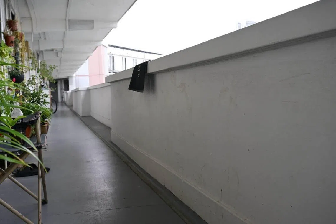 When ST visited the block at about 11.45am on July 21, drops of blood and a bloodied footprint were visible along the corridor.